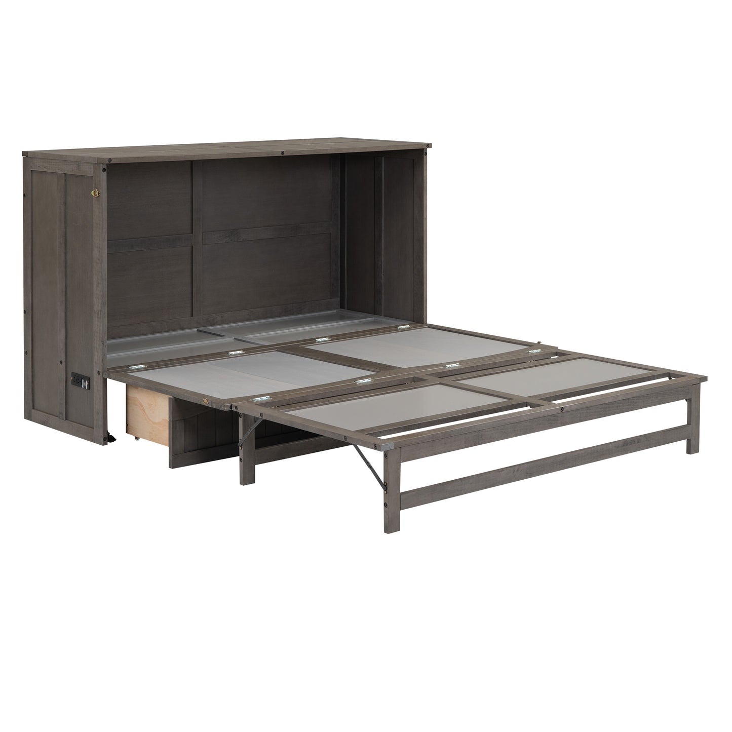 Cama plegable tamaño queen con estación de carga incorporada, acabado gris antiguo para habitaciones modernas