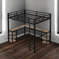 Full Metal Loft Bed with Desk and Shelves, Loft Bed with Ladder and Guardrails, Loft Bed Frame for Bedroom, Black