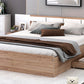 Queen Size Platform Bed with Headboard, Drawers, Shelves, USB Ports and Sockets, Natural