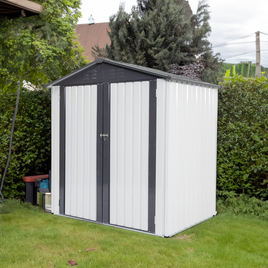 XWT014 Garden Metal Storage Shed Gray White 6x4x6ft outdoor storing tools Rainproof Hinge door version