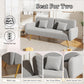 Gray Fabric Double Sofa with Split Backrest and Two Throw Pillows