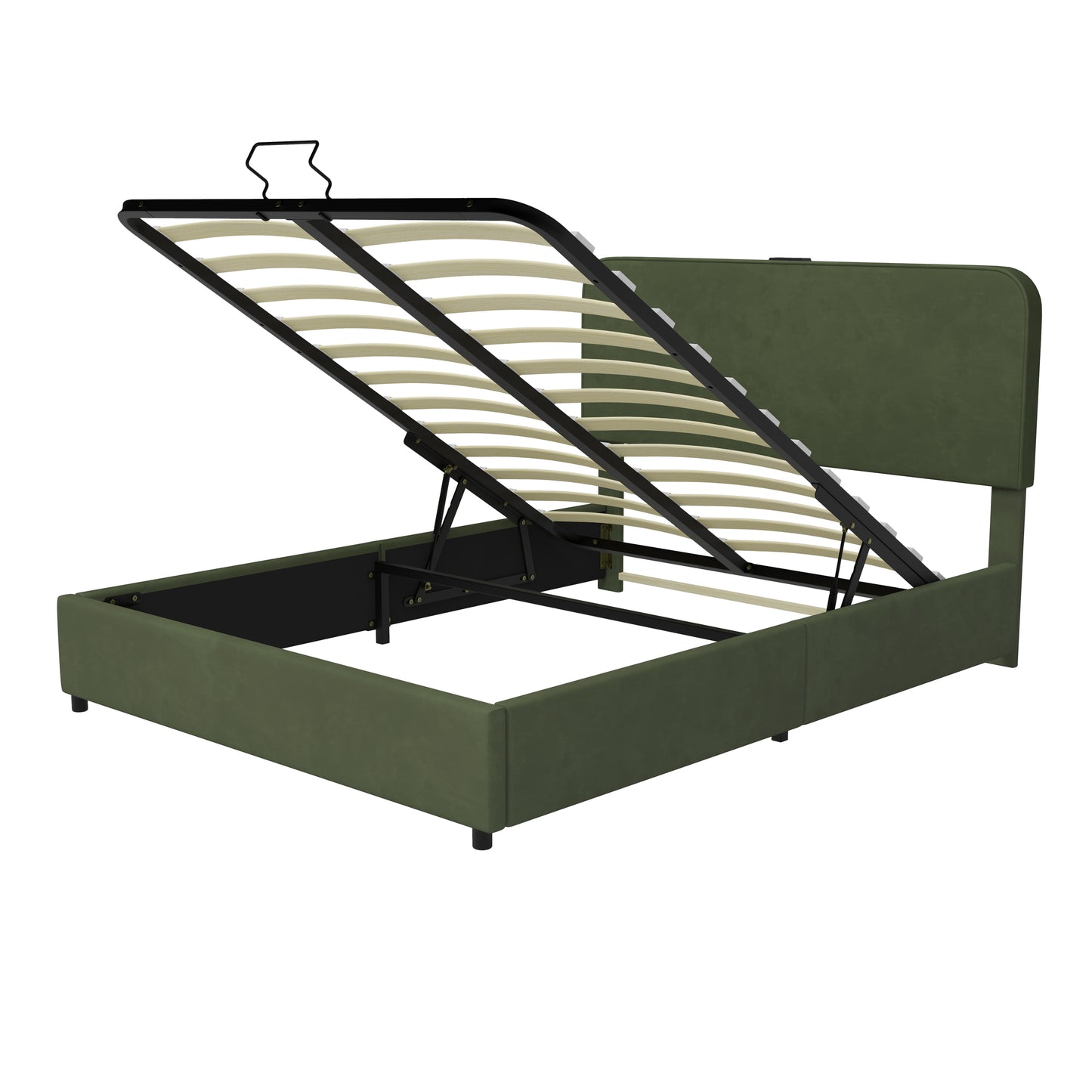 Large hydraulic storage bed with soft cushion lifting storage bed with RGB LED lights, Bluetooth speaker lychee velvet, green