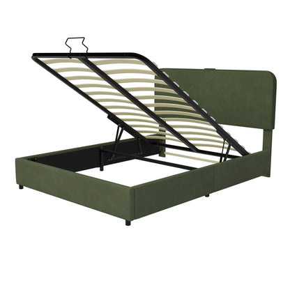 Hydraulic Storage Bed with LED Lights Green