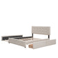 Upholstered Platform Bed with 2 Drawers and 1 Twin XL Trundle Linen Fabric Queen Size - Dark Beige