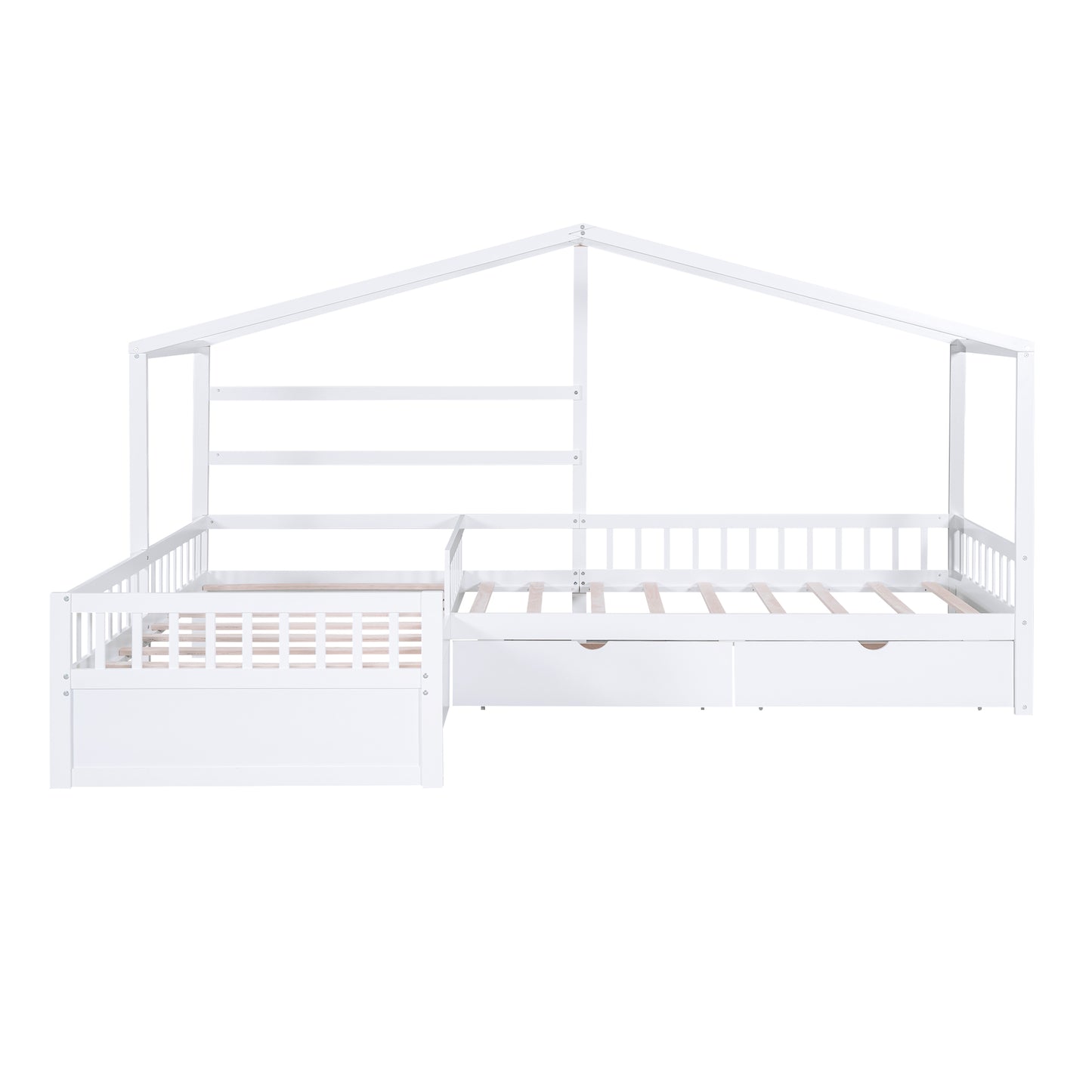 Twin Size House Platform Bed with Three Storage Drawers White