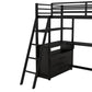 Twin Size Metal&Wood Loft Bed with Desk and Shelves, Two Built-in Drawers, Black