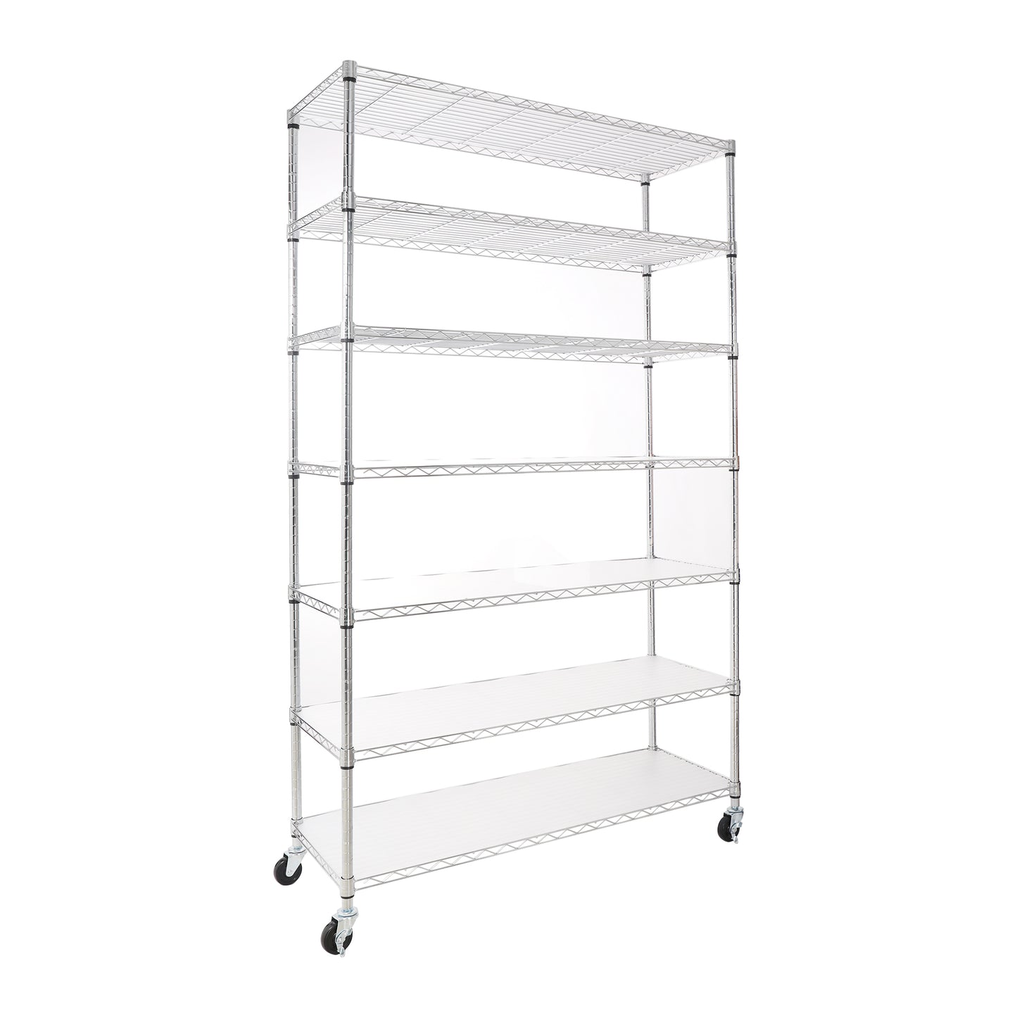 7 Tier Wire Shelving Unit 2450 LBS NSF Height Adjustable Metal Garage Storage Shelves with Wheels Chrome