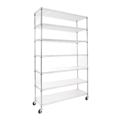 7 Tier Wire Shelving Unit 2450 LBS NSF Height Adjustable Metal Garage Storage Shelves with Wheels Chrome