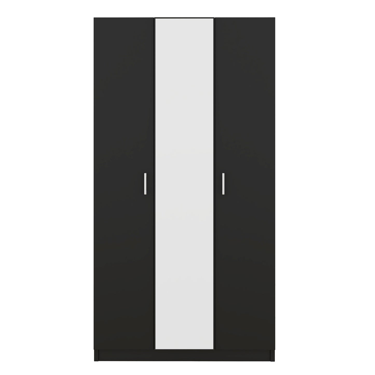 3 Door Wardrobe with Mirror, Armoire with Hanging Rod and 3 Fixed Shelves,Black