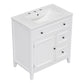 30" Bathroom Vanity with Sink Top, Solid Wood Cabinet with Door and Two Drawers, White