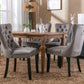 Modern high-end plush solid wood velvet cushioned dining chair with wooden leg nail head decoration, two piece set in gray