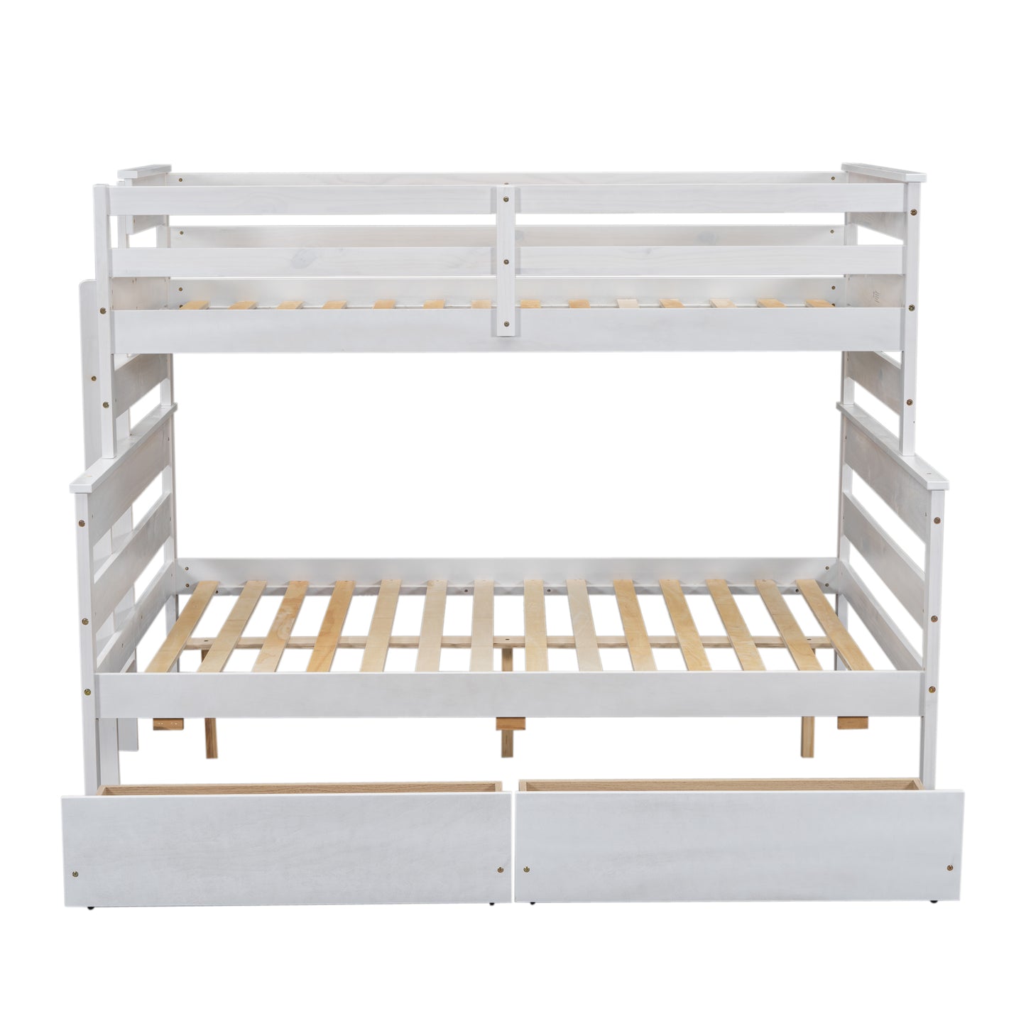 Wood Twin over Full Bunk Bed with 2 Drawers  White