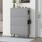 ON-TRANS narrow design shoe cabinet with 3 flip drawers and 3 independent shoe racks with 3 hooks, gray