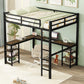 Full Metal Loft Bed with Desk and Shelves, Loft Bed with Ladder and Guardrails, Loft Bed Frame for Bedroom, Black