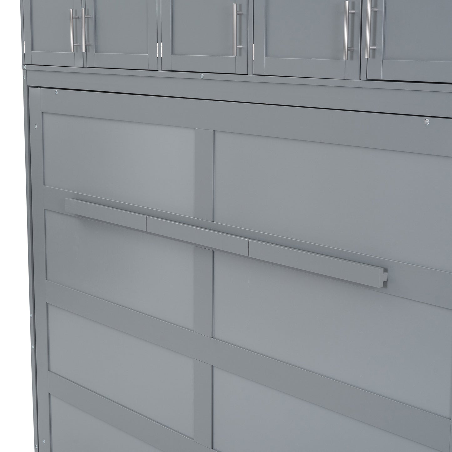 Full Size Murphy Bed Wall Bed with Top Cabinets, Gray Finish for Space-Saving Bedrooms