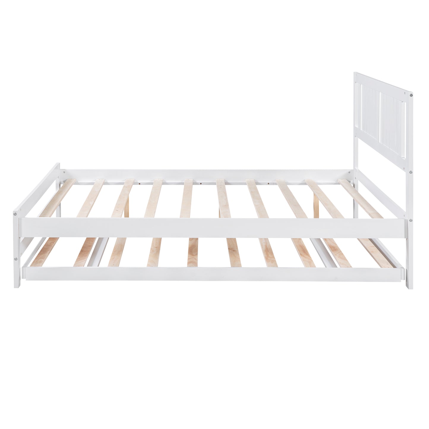 Full Size Platform Bed with Adjustable Trundle White