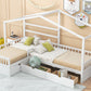 Twin Size House Platform Bed with Three Storage Drawers White