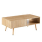 Rattan Coffee table sliding door for storage solid wood legs Modern table for living room natural