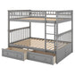 Full over Full Bunk Bed with Drawers, Convertible Beds  Gray