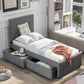 Linen Upholstered Platform Bed With Headboard and Two Drawers Twin