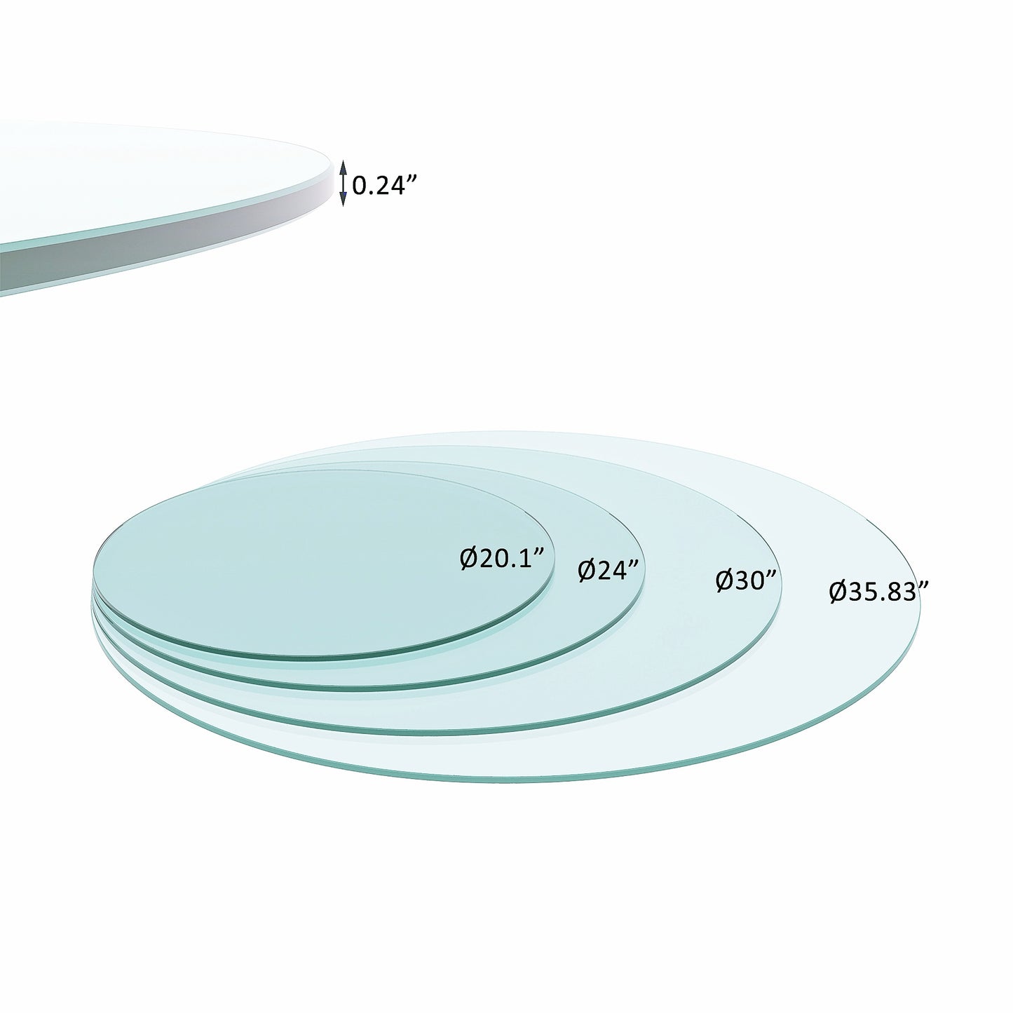 Tablero de mesa redondo de vidrio templado de 36", 1/4" de espesor con borde pulido plano, perfecto para salas de estar modernas