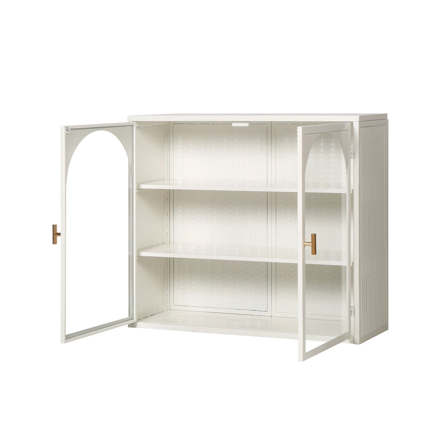 Glass Doors Modern Two-door Wall Cabinet with Featuring Three-tier Storage White