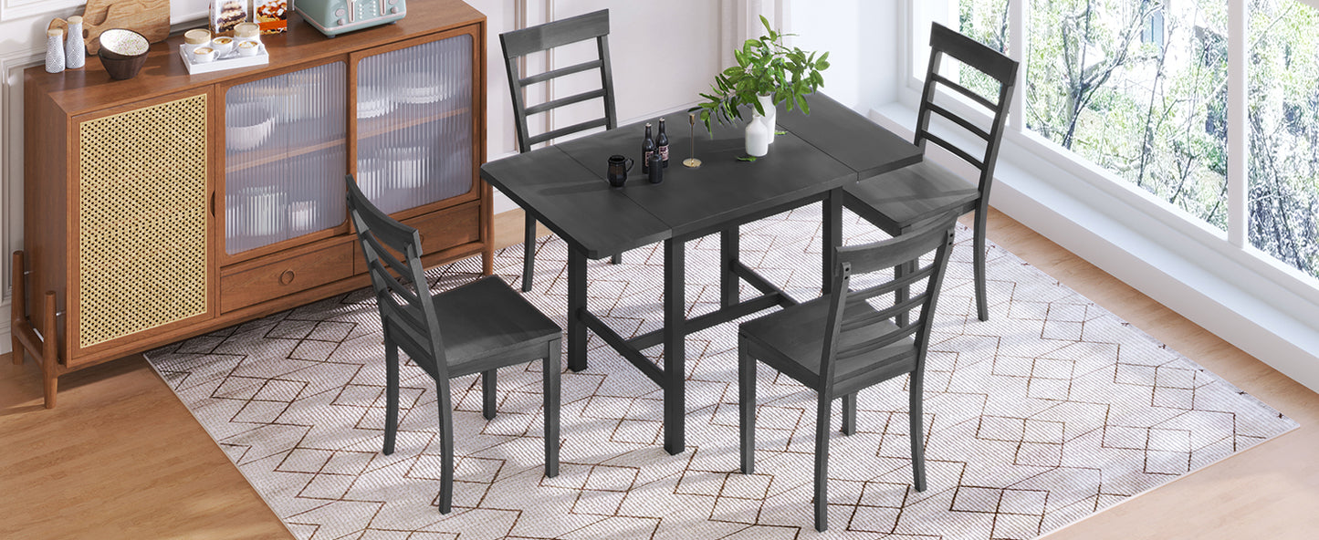 Juego de comedor TOPMAX de 5 piezas con lámpara colgante de madera cuadrada, mesa expandible y 4 sillas con respaldo en forma de escalera, color gris