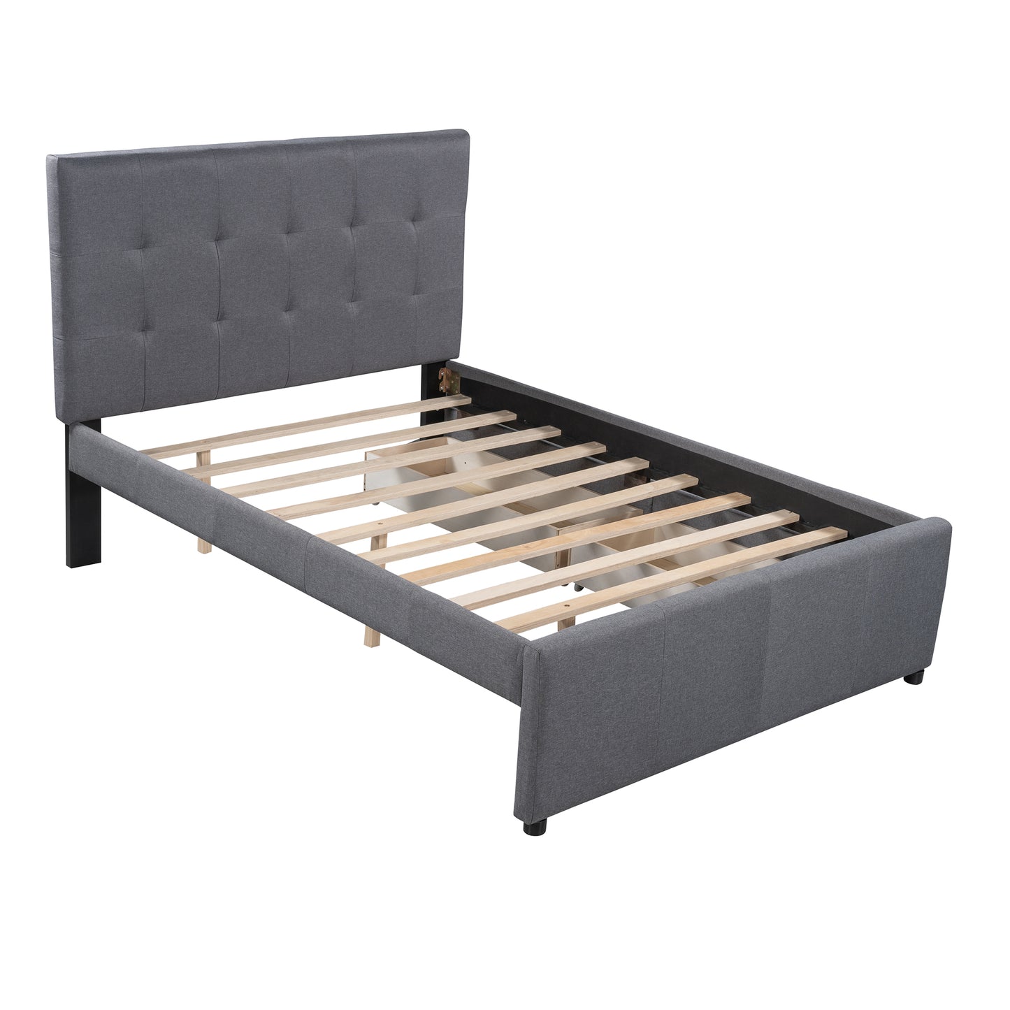 Linen Upholstered Platform Bed With Headboard and Two Drawers Full