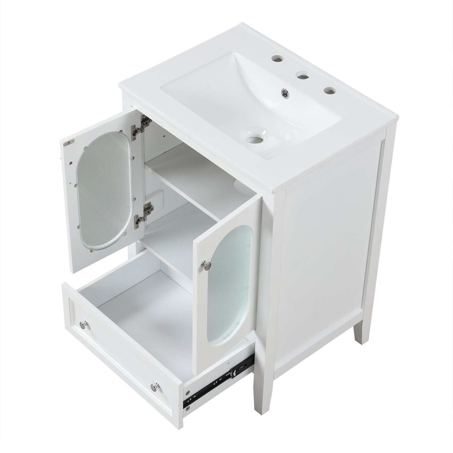 Bathroom Vanity with Sink, Bathroom Vanity Cabinet with One Drawer and Doors, Adjustable Shelf, Solid Wood and MDF, White