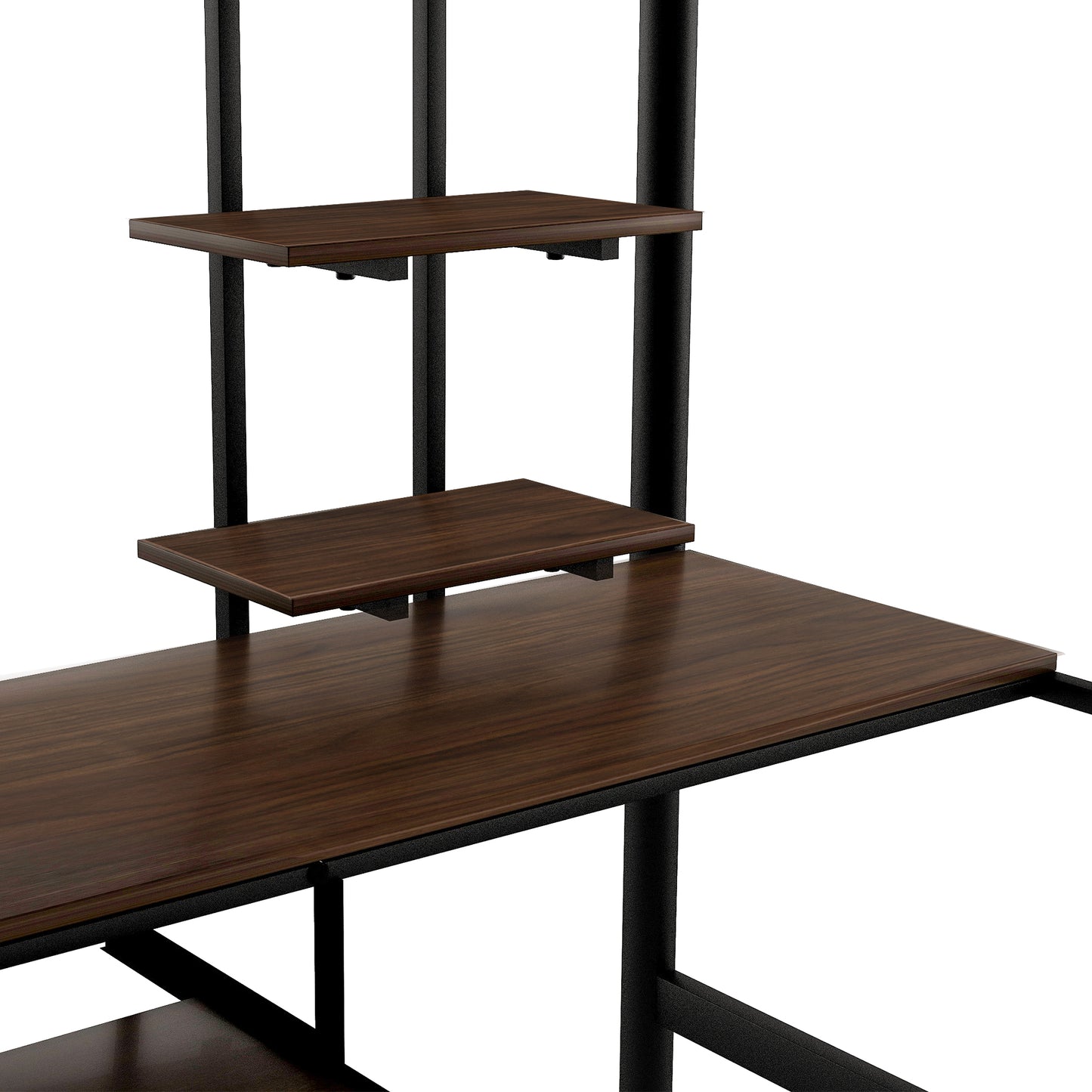 Loft Bed with Desk and Shelf, Space-Saving Design in Full Black Finish