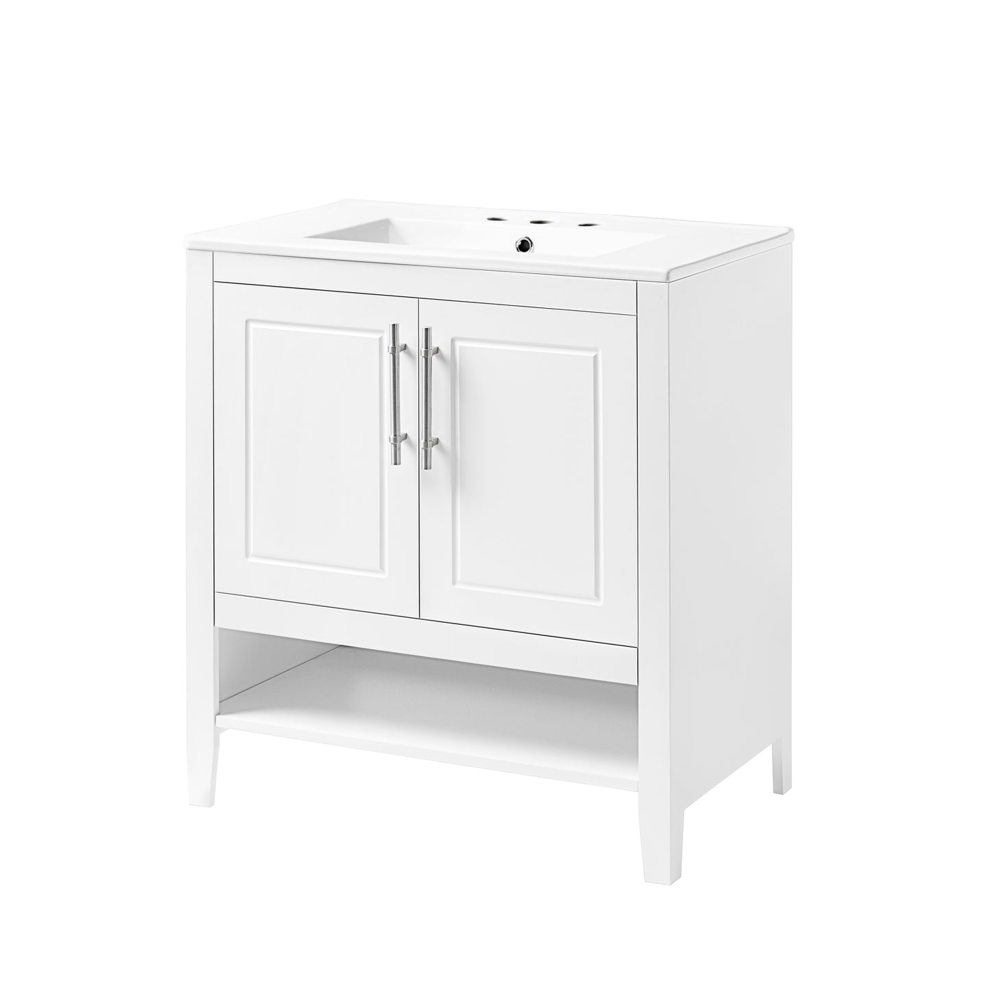 Bathroom Vanity with Sink Multi-functional Bathroom Cabinet with Doors and Drawers Solid Frame and MDF Board, White