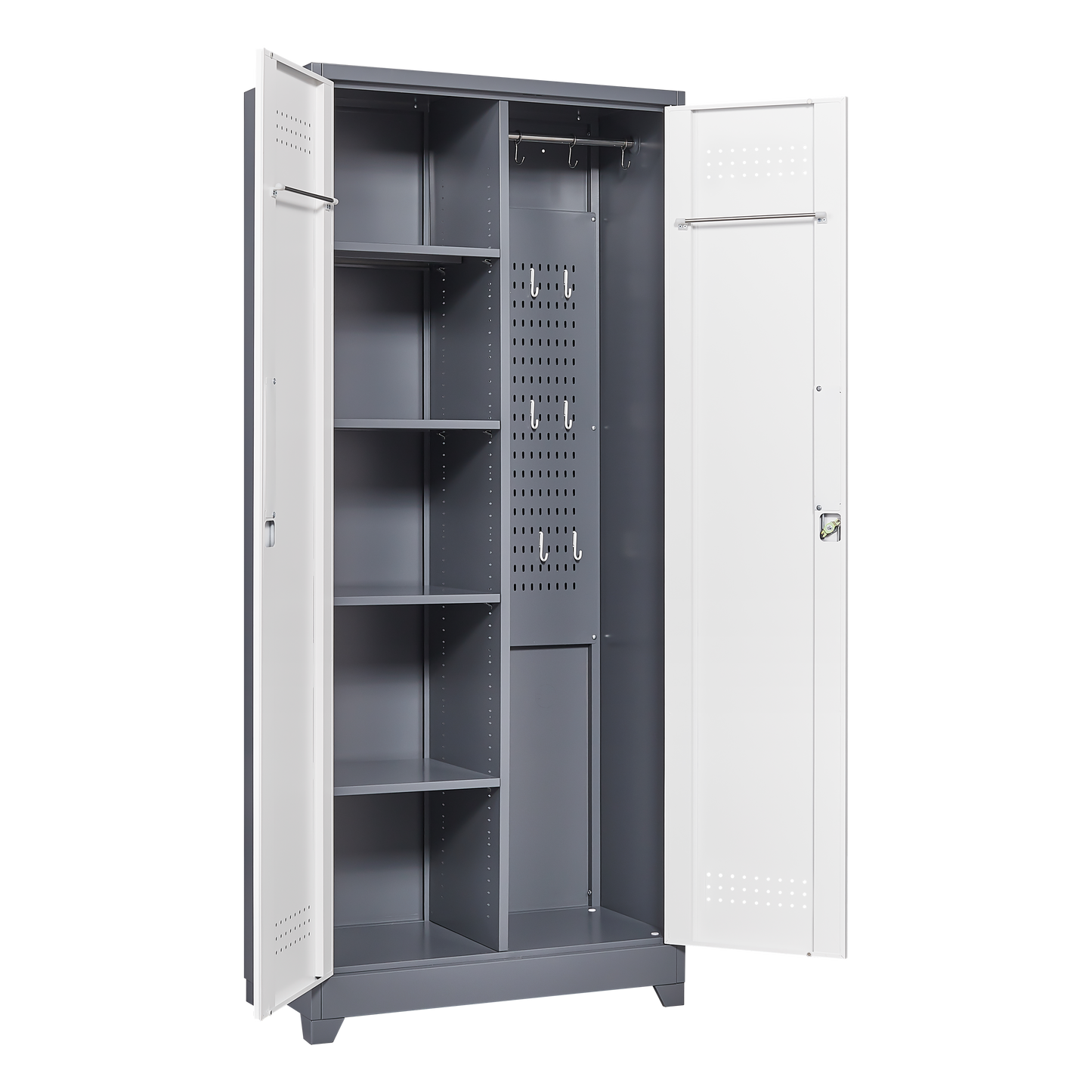 Metal storage cabinets, lockable cleaning tool cabinets, high broom tool organizers, and large storage cabinets in storage store