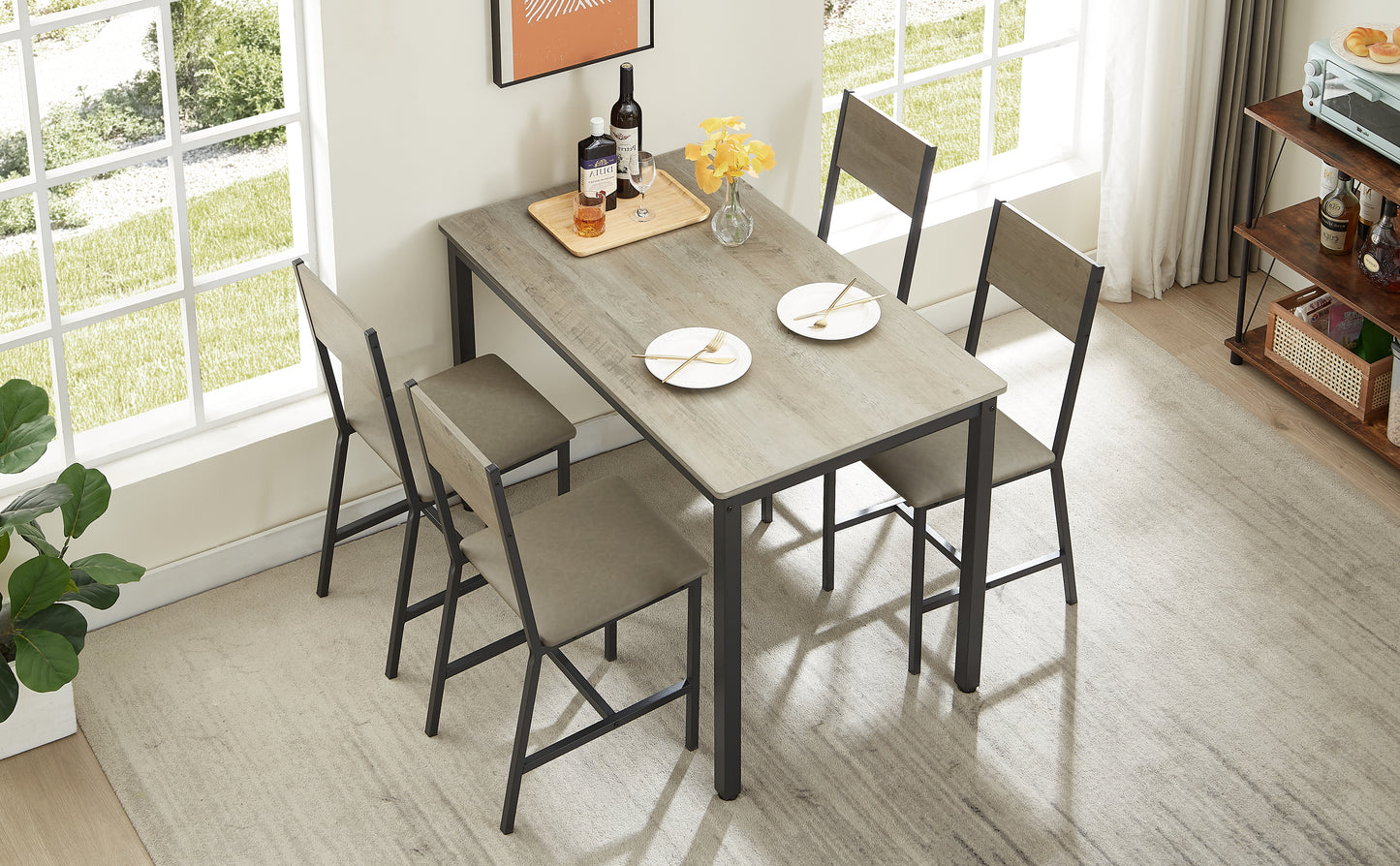 Dining Set for 5 Kitchen Table with 4 Upholstered Chairs Grey 47.2'' L x 27.6'' W x 29.7'' H