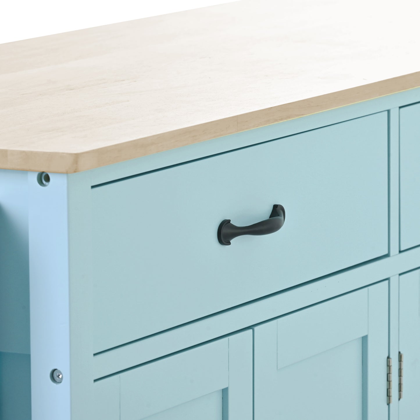 Kitchen Island Cart with 4-Door Cabinet, 2 Drawers, and Locking Wheels, Solid Wood Top in Mint Green