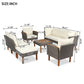 9-Piece Patio Rattan Furniture Set with Acacia Wood Legs, Washable Cushions, and Coffee Table, Beige