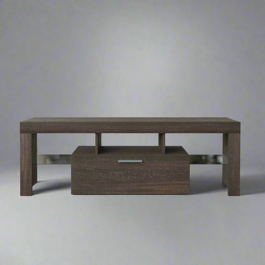 Simple modern TV stand Brown TV bracket with LED Color Changing Lights for Living Room