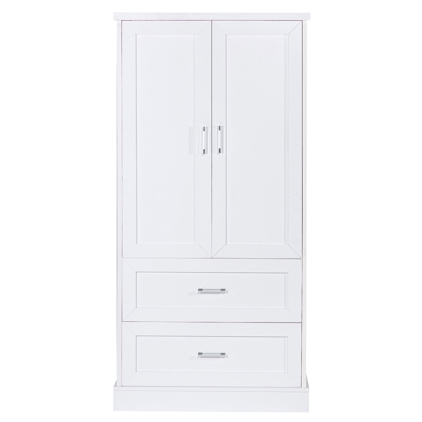 Tall Bathroom Storage Cabinet with Two Doors and Drawers, Adjustable Shelf, MDF Board, White Finish