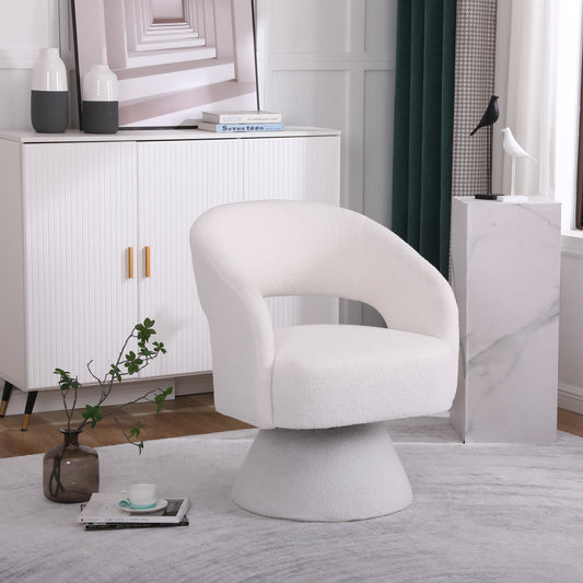 Swivel Accent Chair, Round Barrel Design in Fabric, Perfect for Living Rooms and Bedrooms, White