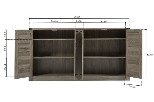 Aparador de ratán sintético gris pizarra de 65 pulgadas con puertas estilo granero y espacio de almacenamiento de 4 puertas para salas de estar y dormitorios