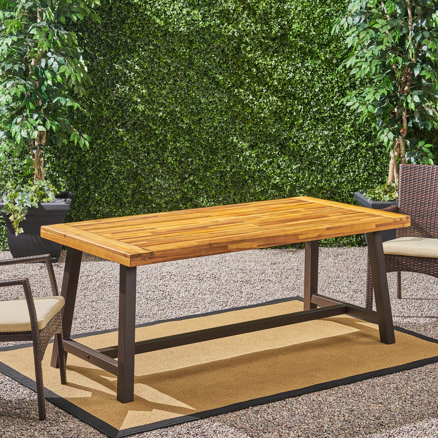 Carlie Outdoor Dining Table with Sandblast Finish and Rustic Metal Legs