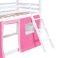 Twin Size Bunk Wood House Bed with Elegant Windows, Sills and Tent, Pink+White