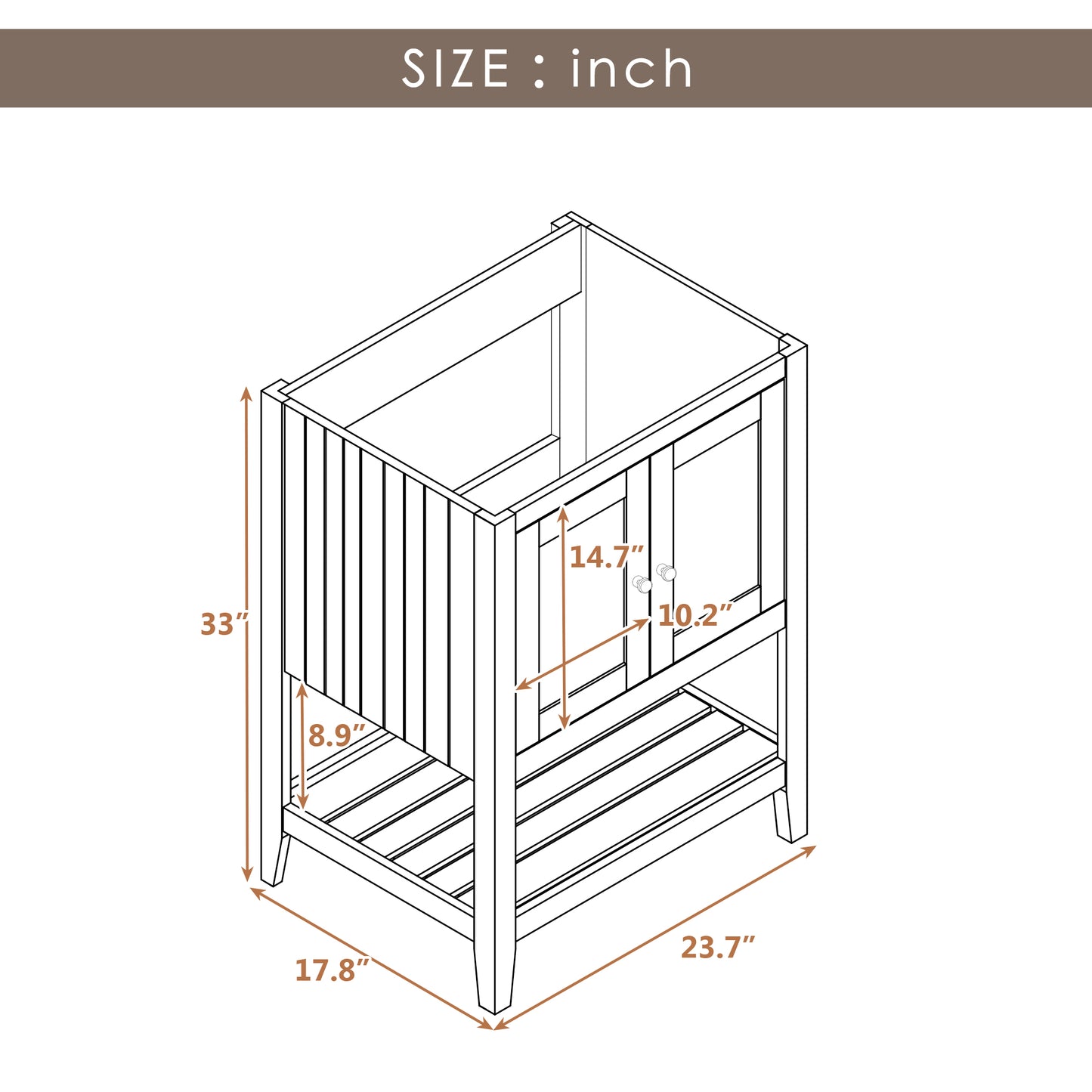 Bathroom Vanity Base Only, Soild Wood Frame, Bathroom Storage Cabinet with Doors and Open Shelf, White