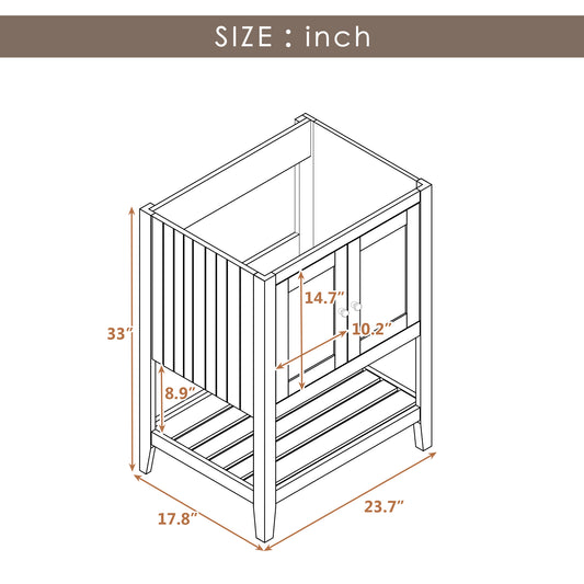 Bathroom Vanity Base Only, Soild Wood Frame, Bathroom Storage Cabinet with Doors and Open Shelf, White