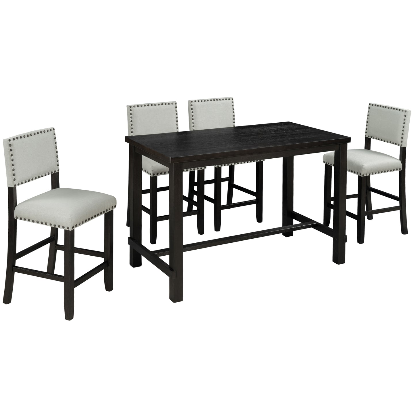 Juego de comedor de 5 piezas de altura de mostrador TREXM, mesa elegante clásica y 4 sillas en espresso y beige