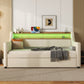 Twin Size Daybed with Trundle, Upholstered Daybed with Charging Station and LED Lights, Beige