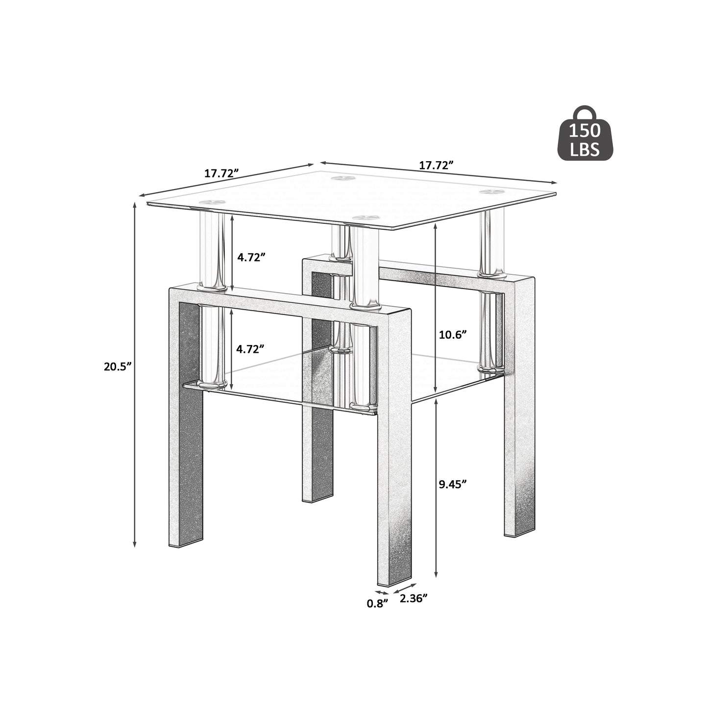 Set of 2 Modern Tempered Glass Tea Tables, Square Design for Living Rooms, Black Finish