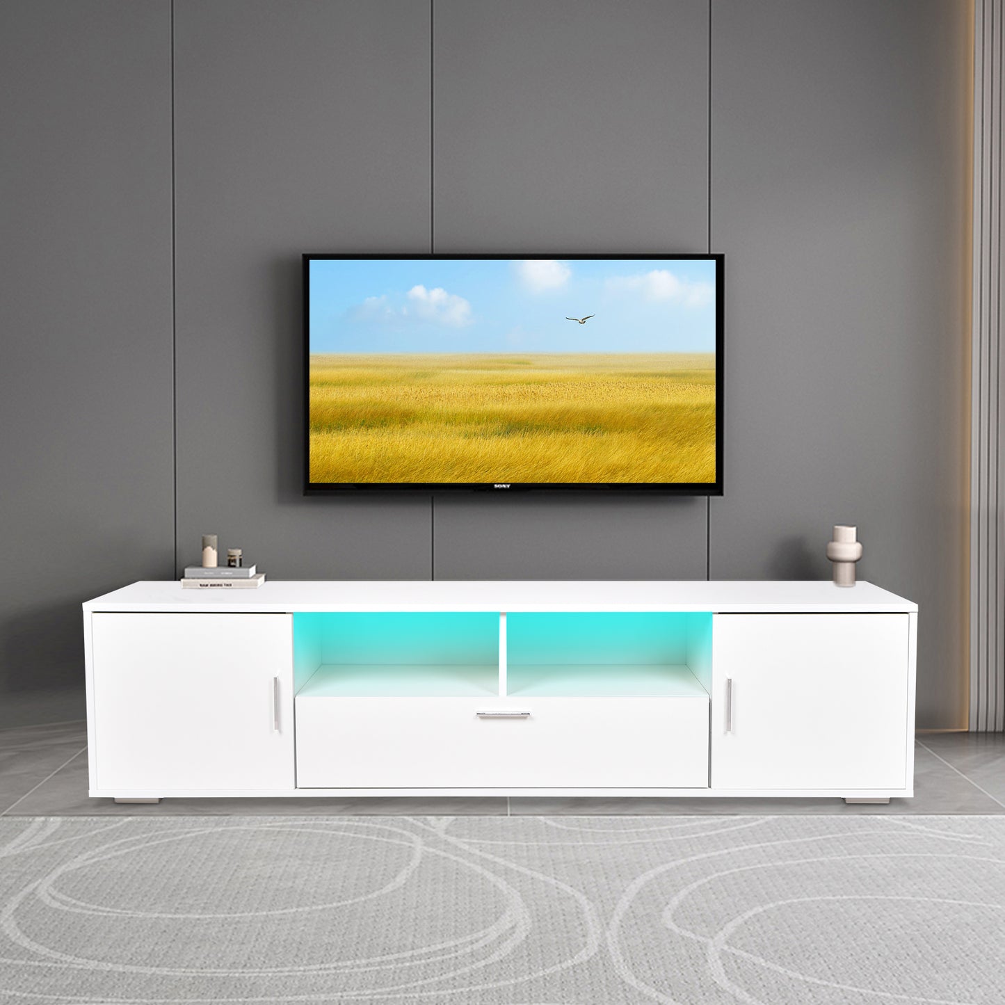 Modern TV stand with LED Lights Entertainment Center TV cabinet with Storage for Up to 75 inch