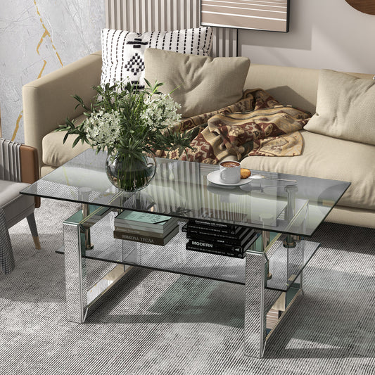 39.4" x 19.7" Transparent Tempered Glass Coffee Table, Modern Design for Living Rooms