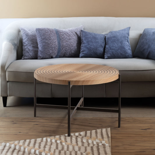 Modern Thread Design Round Coffee Table MDF Table Top with Cross Legs Metal Base