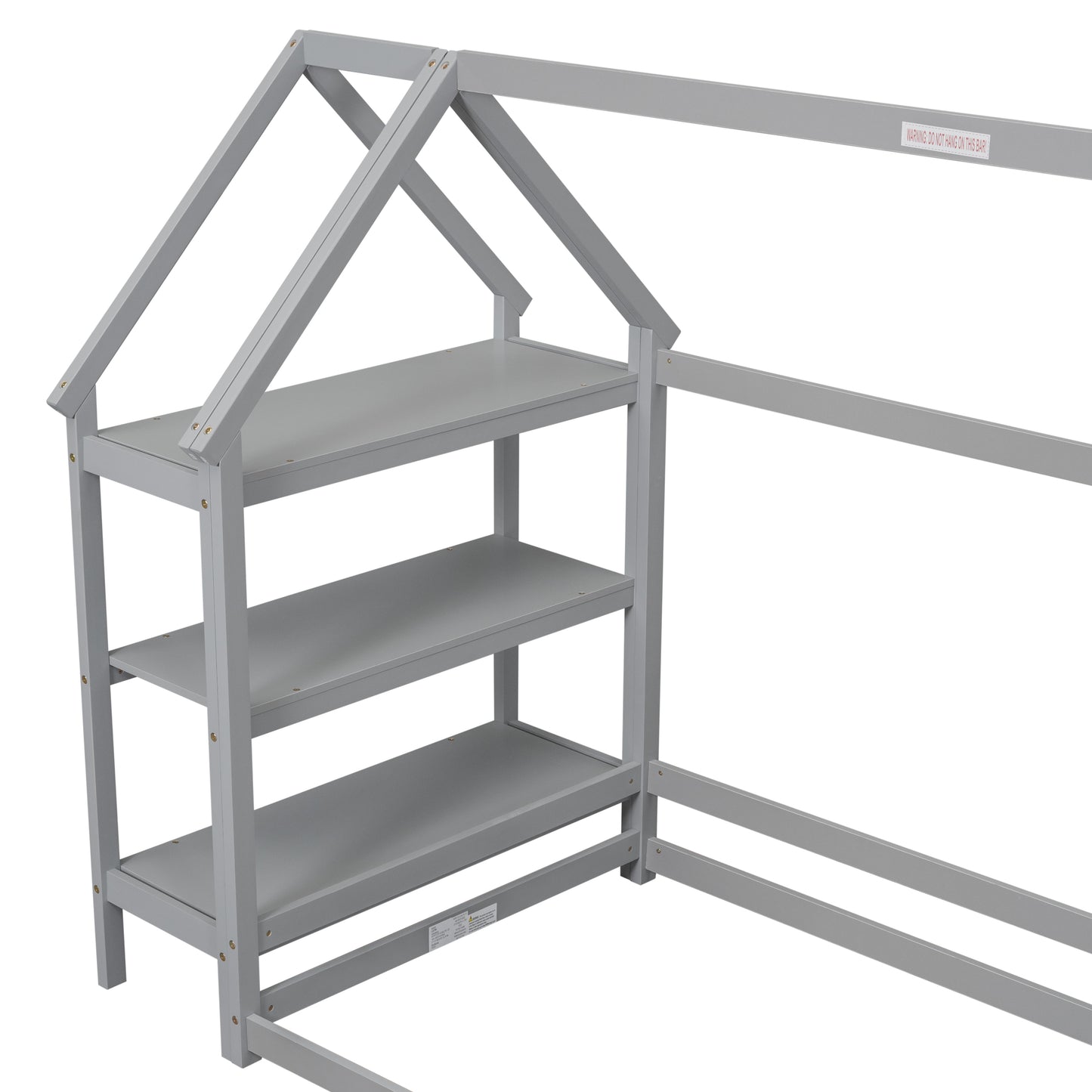 Twin House-Shaped Floor Bed with 2 Detachable Stands Grey